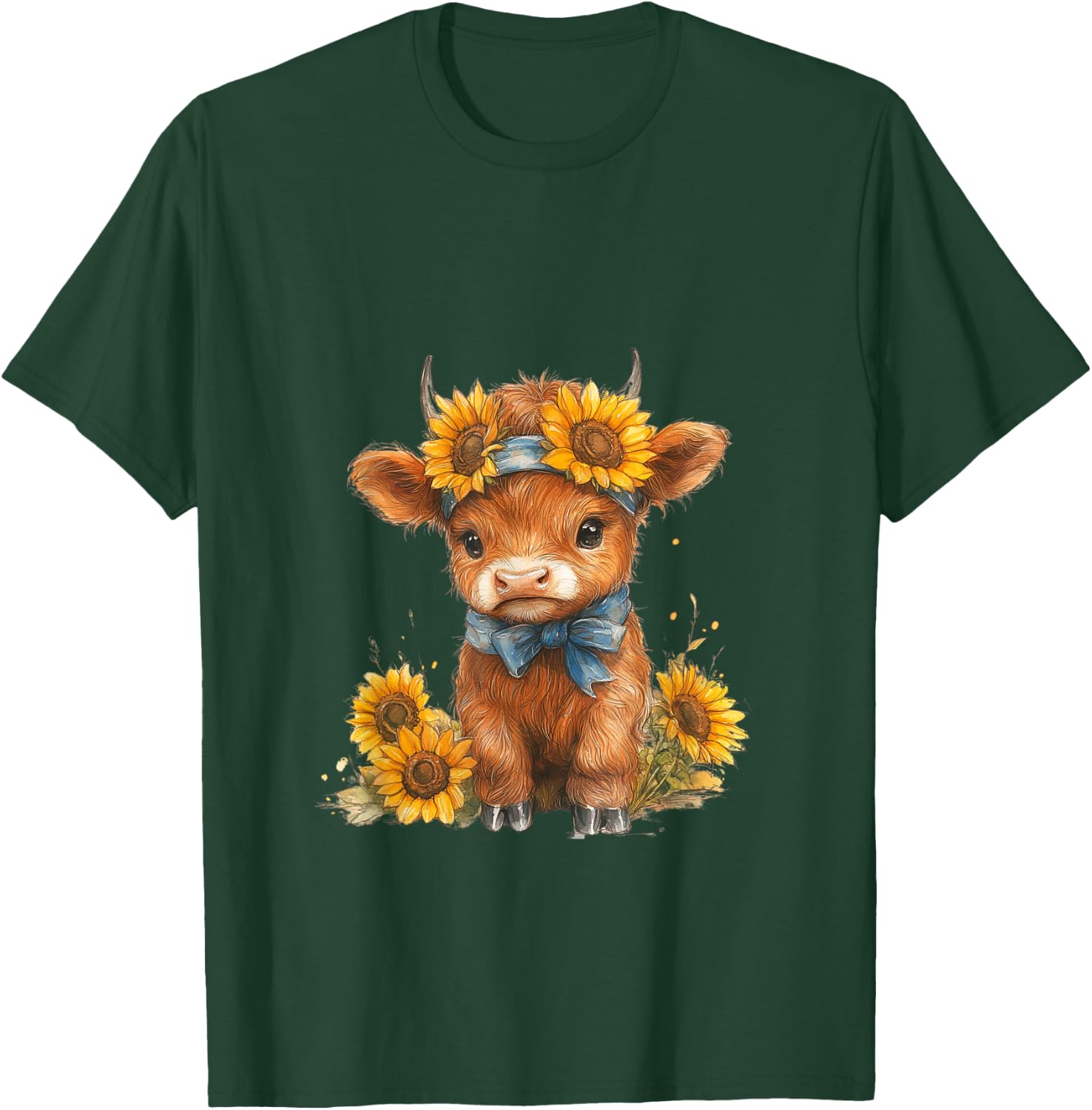 Cute Highland cow with sunflowers country Heifer Farm Farmer T-Shirt - T-Shirt | Forest