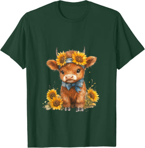 Cute Highland cow with sunflowers country Heifer Farm Farmer T-Shirt - T-Shirt | Forest