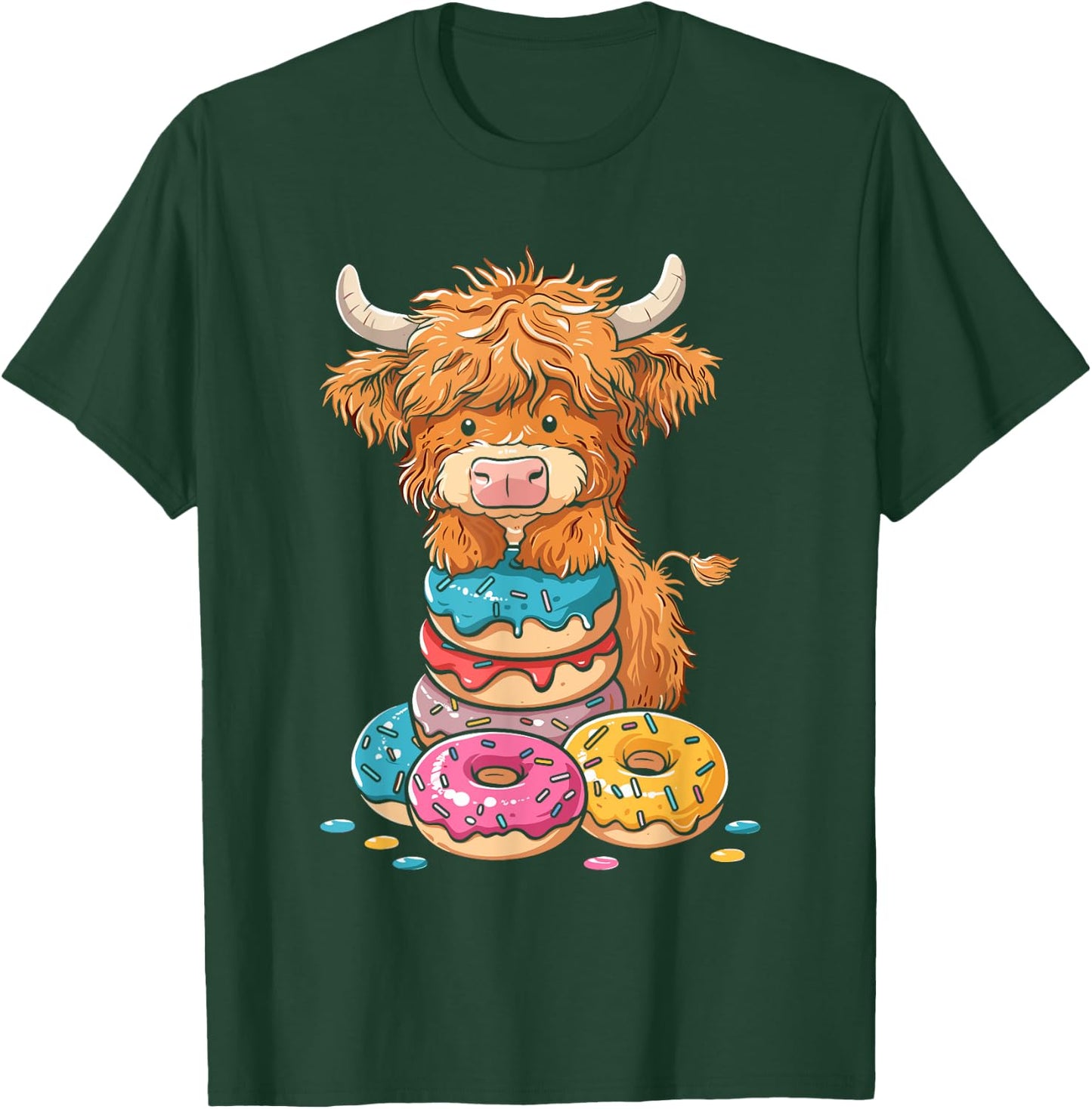 Donut Lover Cute Highland Cow Sprinkle Doughnut T-Shirt - T-Shirt | Forest