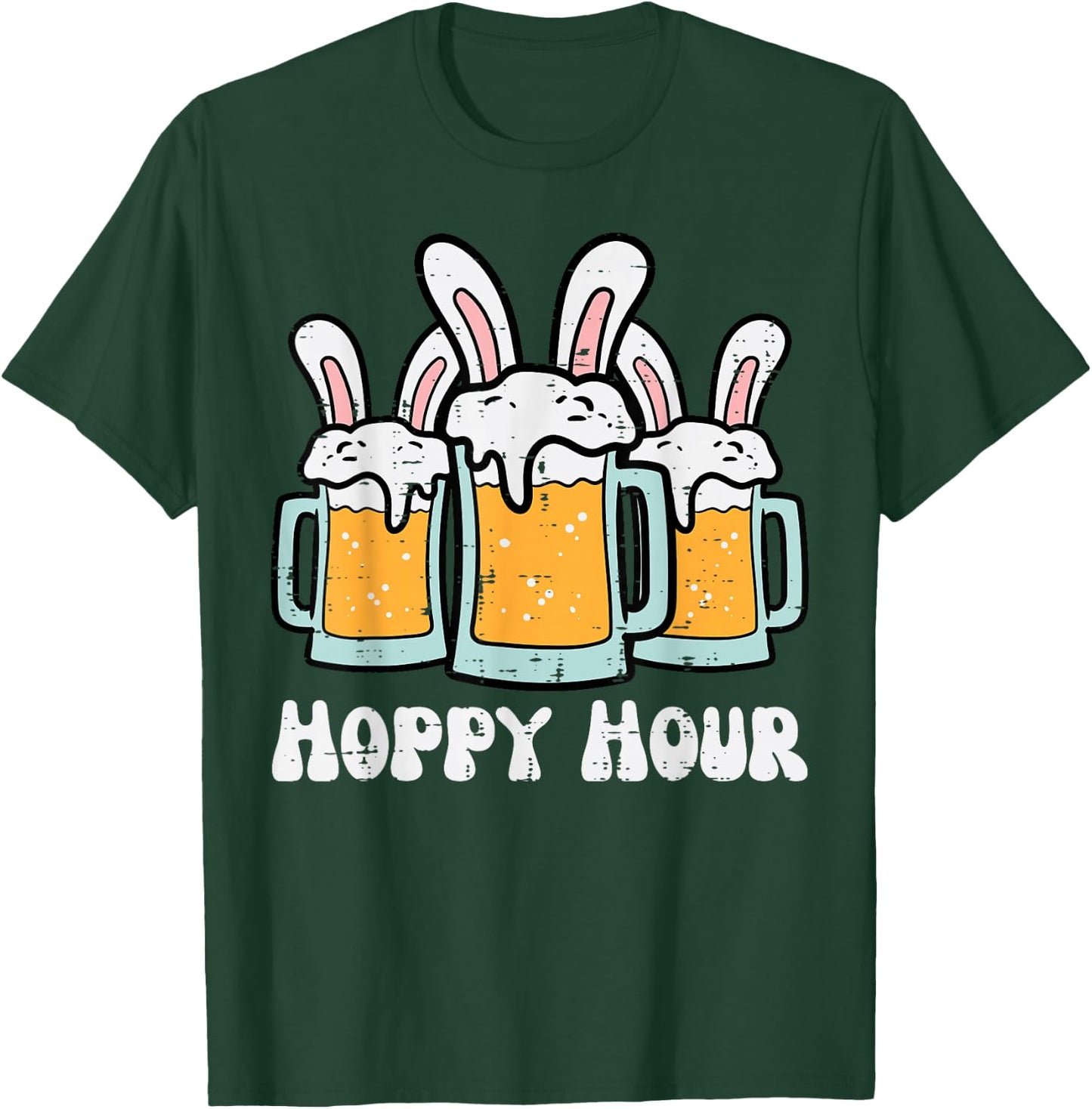 Easter Hoppy Happy Hour Bunny Ears Funny Dad Team Men Women T-Shirt - T-Shirt | Forest