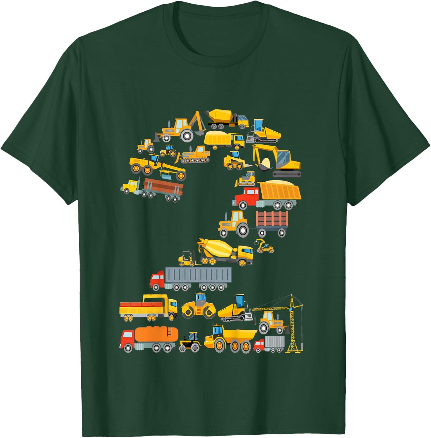 Children's 2nd Birthday Boy Builder Excavator Vehicles 2 Years , black T-Shirt - T-Shirt | Forest