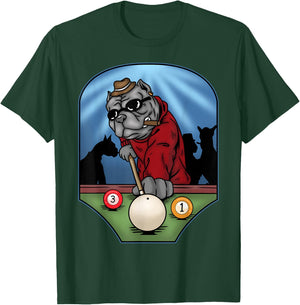 Funny Billiard Pool Player American Bully Dog Billiards T-Shirt - T-Shirt | Forest