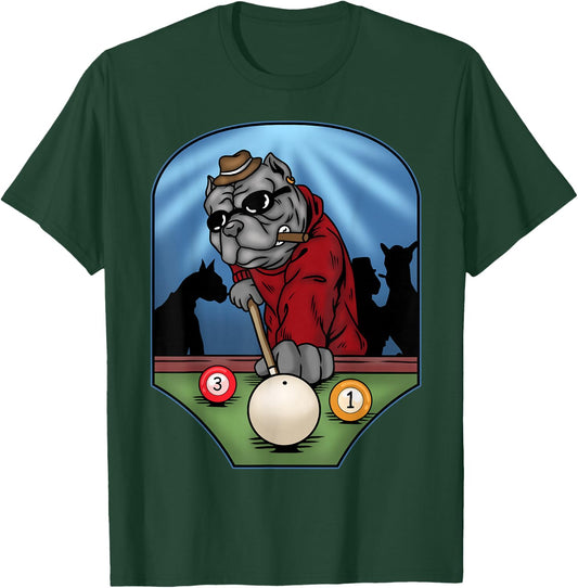 Funny Billiard Pool Player American Bully Dog Billiards T-Shirt - T-Shirt | Forest