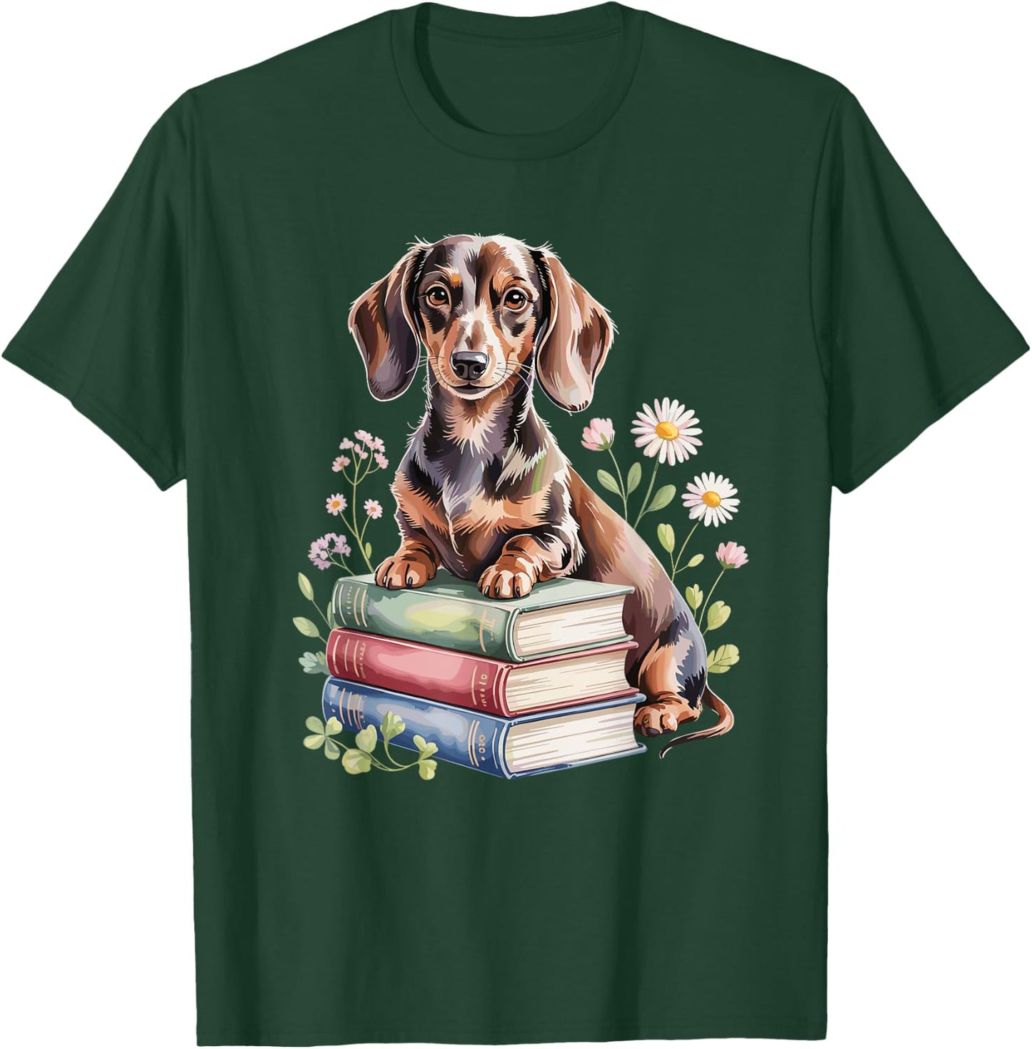 Dachshund Dachshunds Doxie Bookworm Flowers Book Reading T-Shirt - T-Shirt | Forest