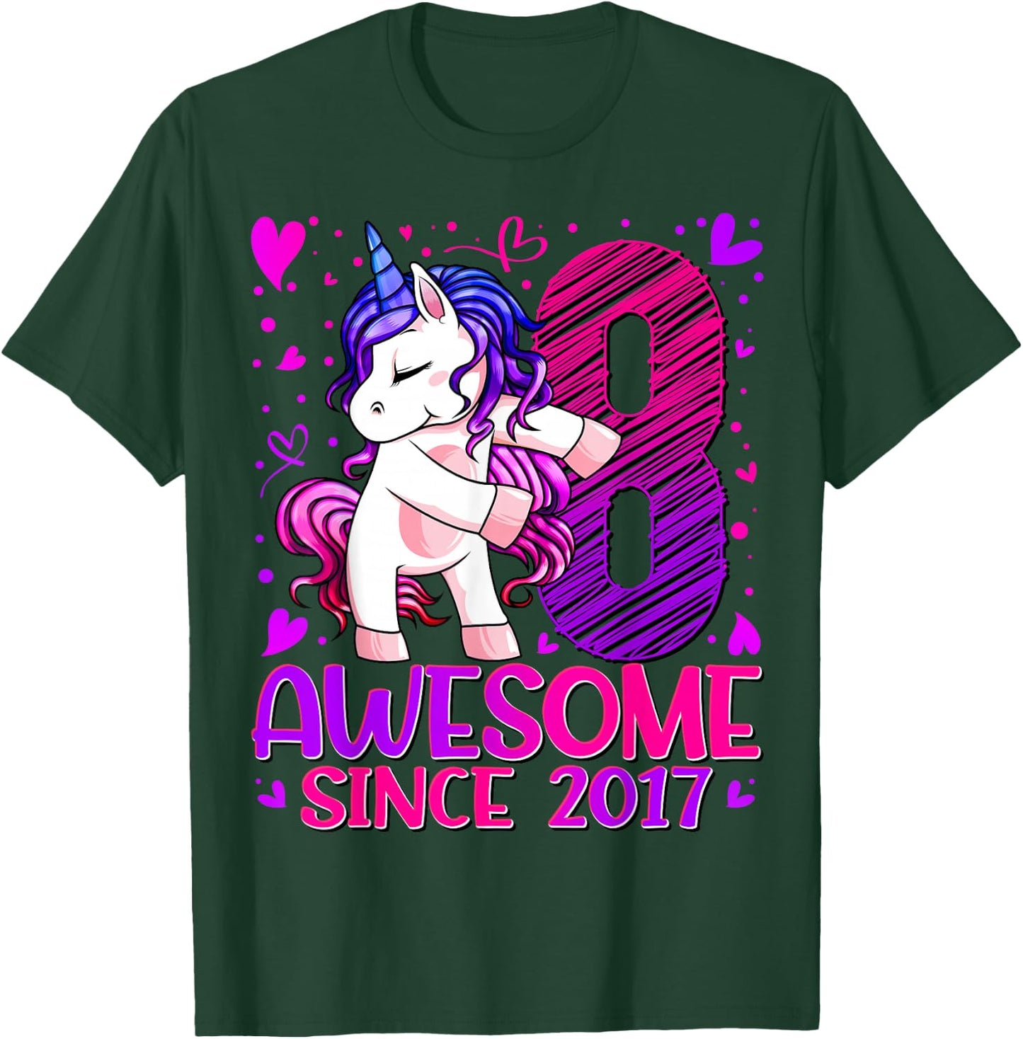 8 Year Old Unicorn Gifts For Girls 8th Birthday Girl Party T-Shirt - T-Shirt | Forest