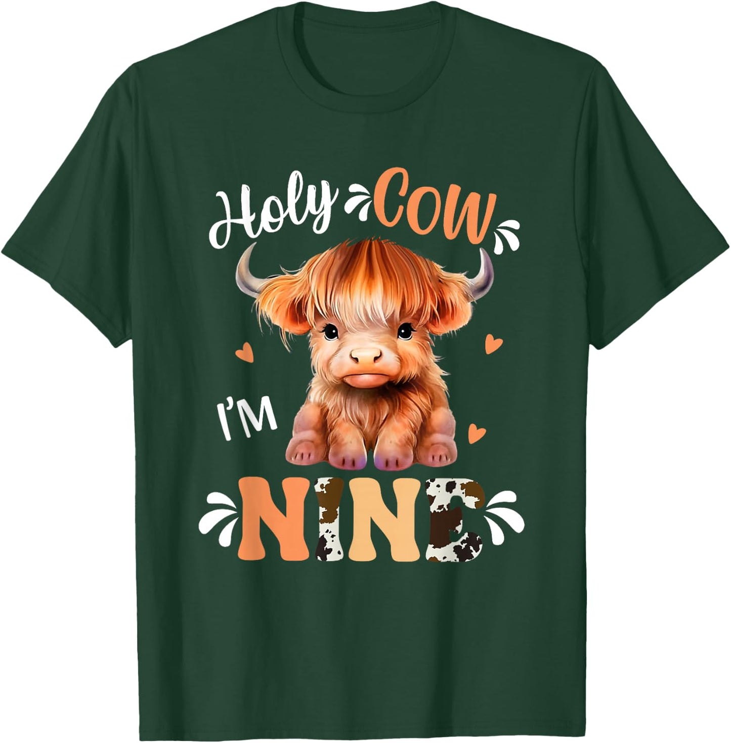 Holy Cow Im Nine Scottish Highland Cow Print 9th Birthday T-Shirt - T-Shirt | Forest