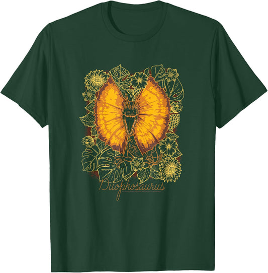 Jurassic World Dominion Floral Dilophosaurus Line Art Retro T-Shirt - T-Shirt | Forest
