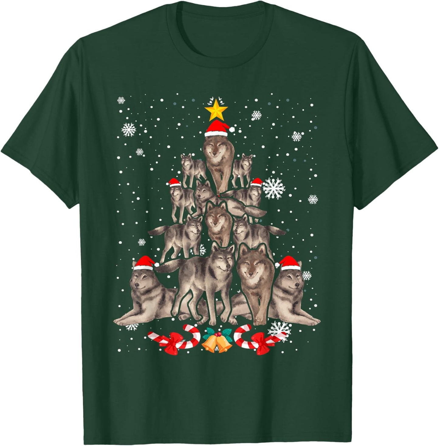 Wolfs Tree Christmas Sweater Xmas Pet Animal Wolf Lover T-Shirt - T-Shirt | Forest