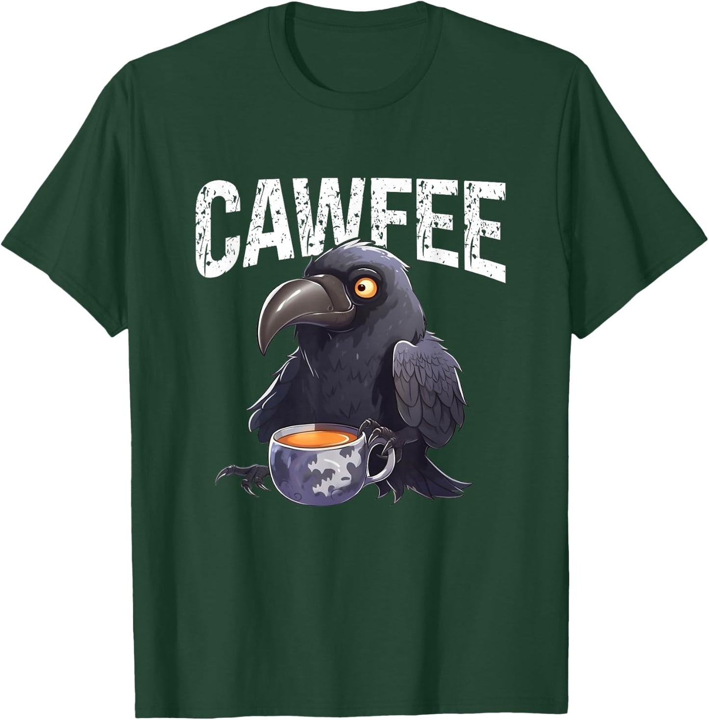 Funny Pun "Cawfee" Crow Raven & Coffee T-Shirt - T-Shirt | Forest