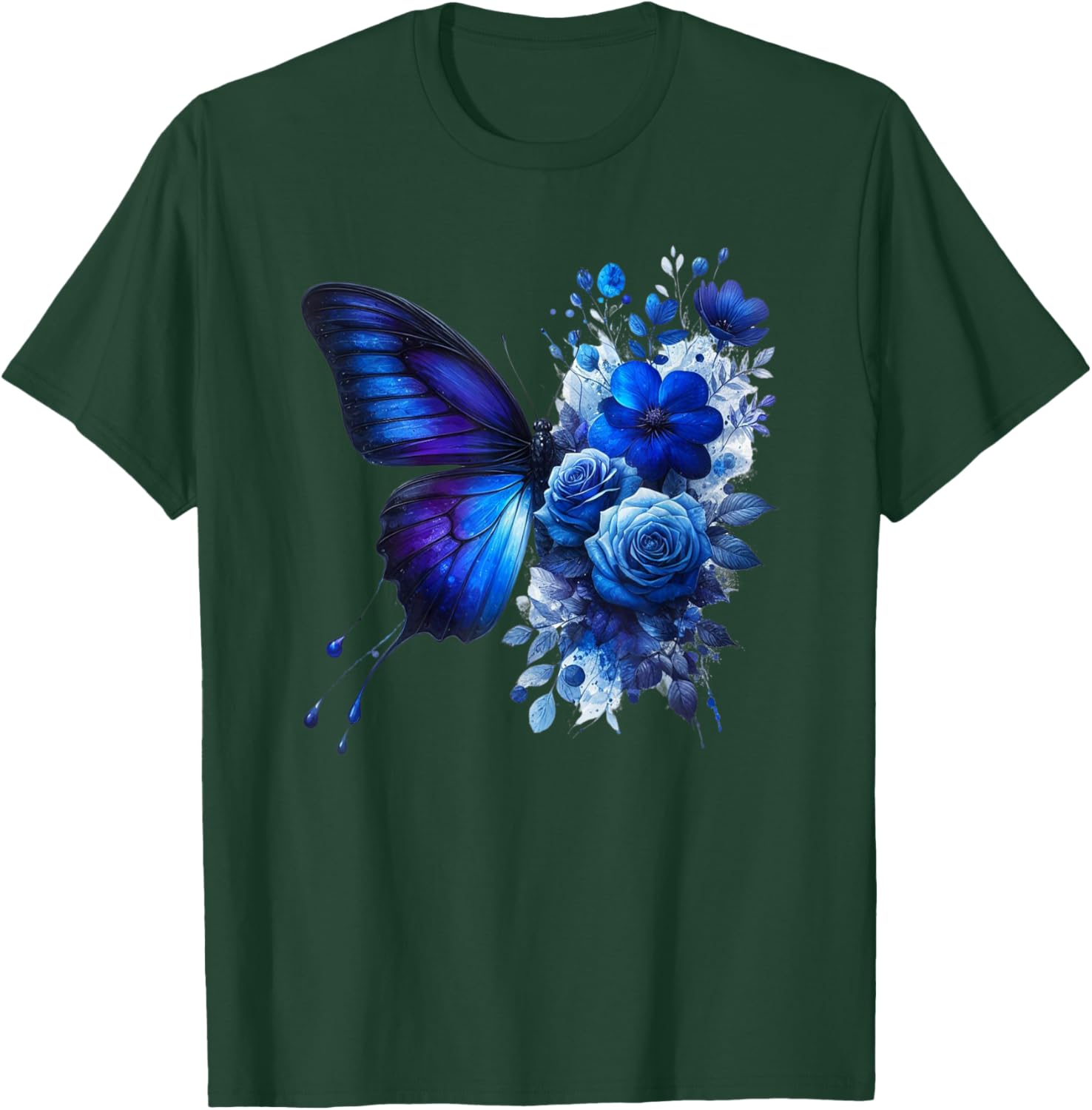 Butterfly Flowers Floral Vintage Butterflies Mom Blue Roses T-Shirt - T-Shirt | Forest