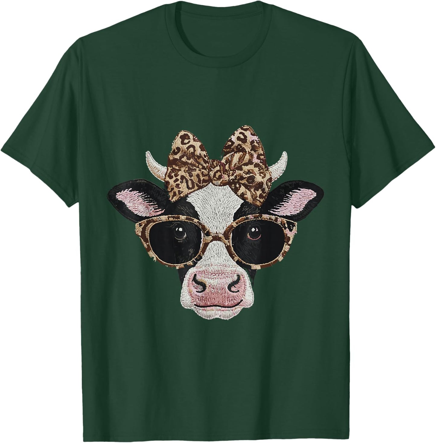 Cute Nerdy Leopard Bow Cow Funny Farm Animal Women T-Shirt - T-Shirt | Forest