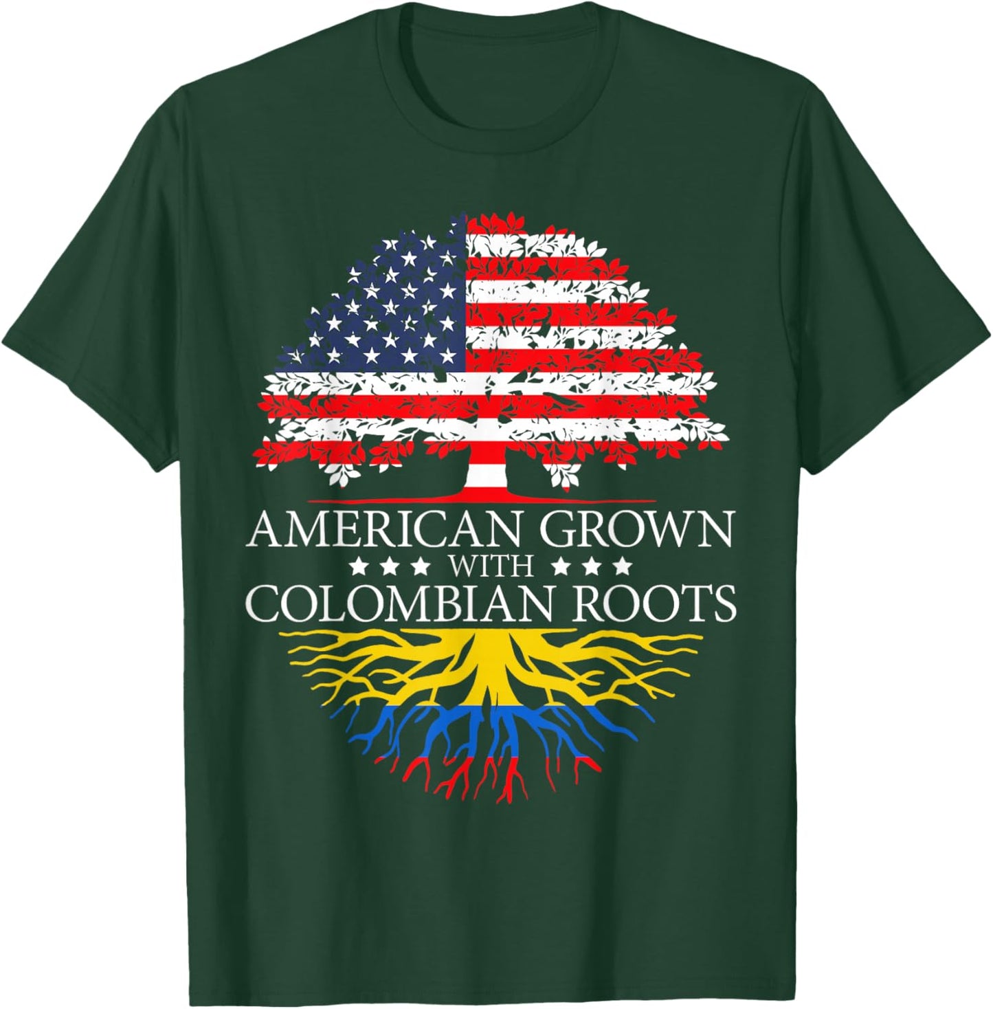 American Grown with Colombian Roots USA Flag T-Shirt - T-Shirt | Forest