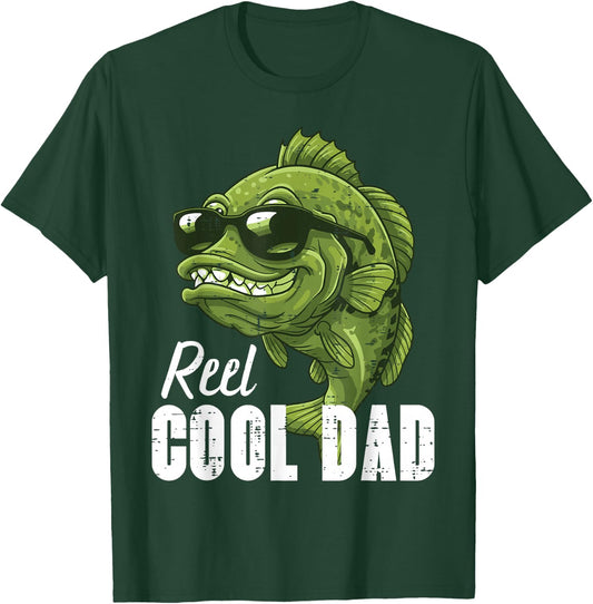 Fathers Day Fishing Reel Cool Dad Fun Bass Papa Daddy Angler T-Shirt - T-Shirt | Forest