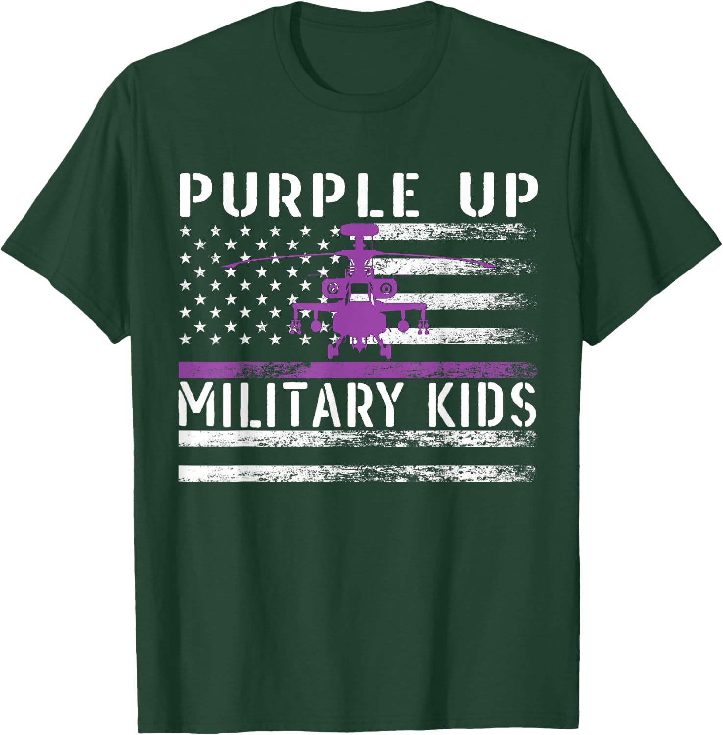Purple Up Military Kids Helicopter Pilot Military Child Flag T-Shirt - T-Shirt | Forest