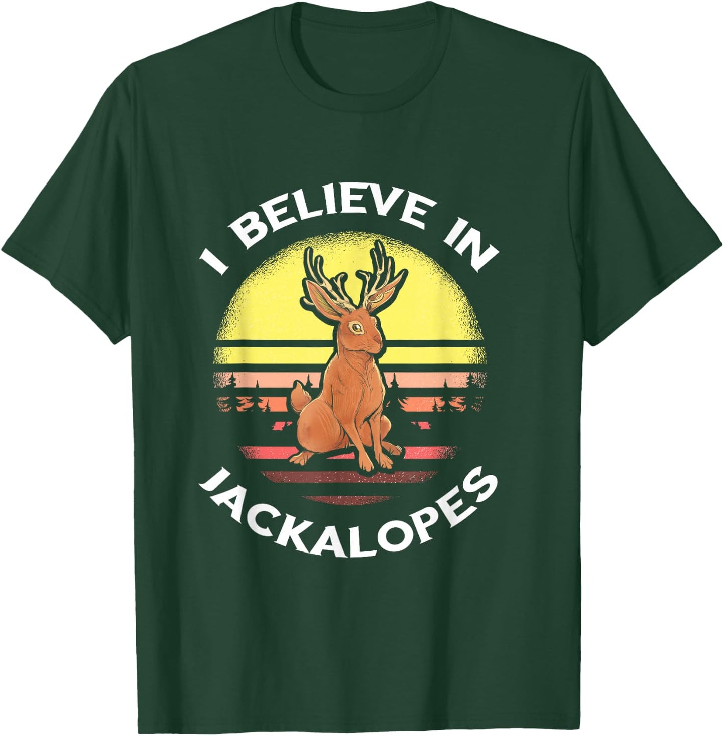 Jackrabbit Retro Jackalope I Believe in Cryptozoology T-Shirt - T-Shirt | Forest