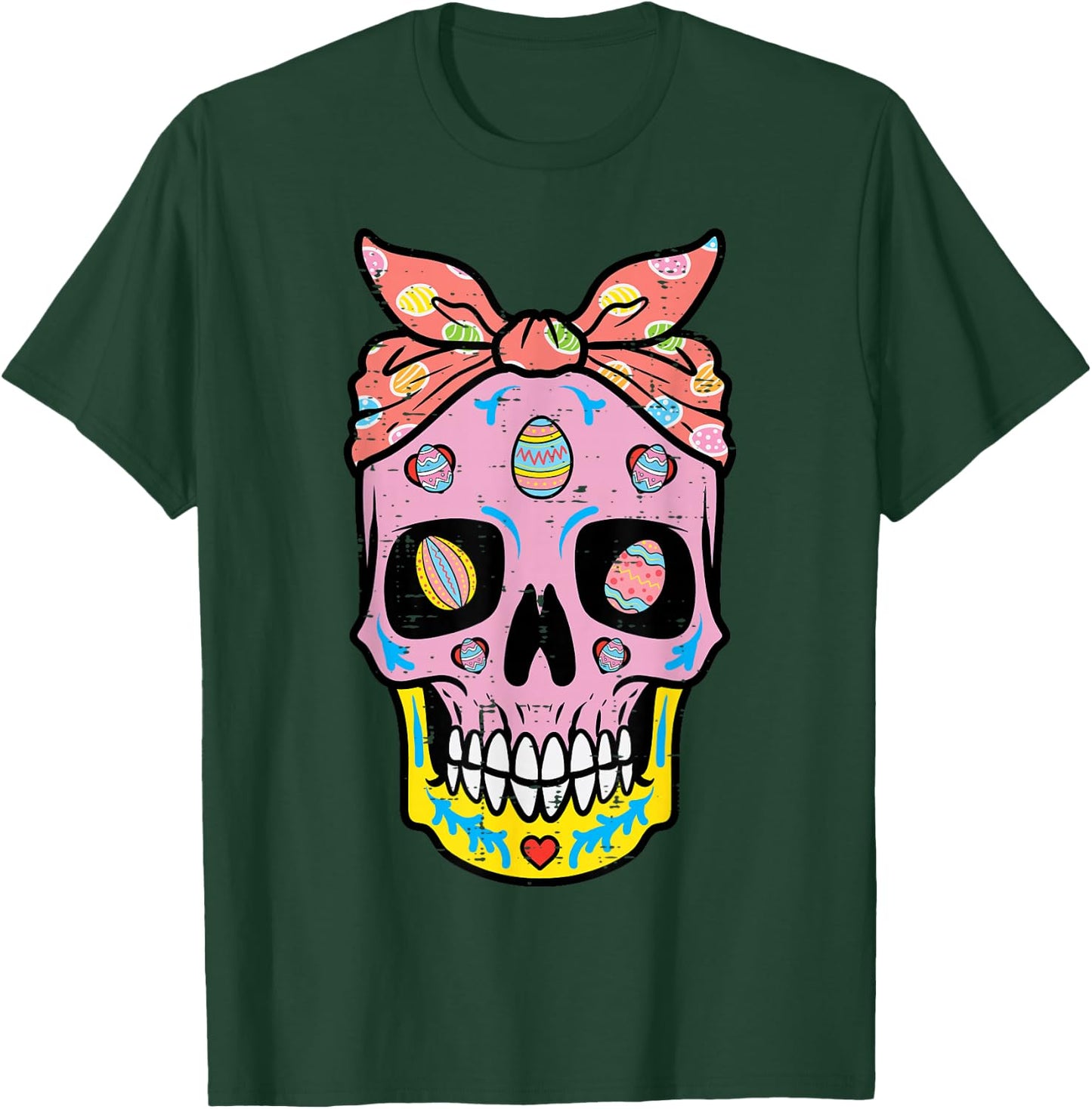 Easter Sugar Skull Eggs Bandana Mexican Mom Women Girls Kids T-Shirt - T-Shirt | Forest