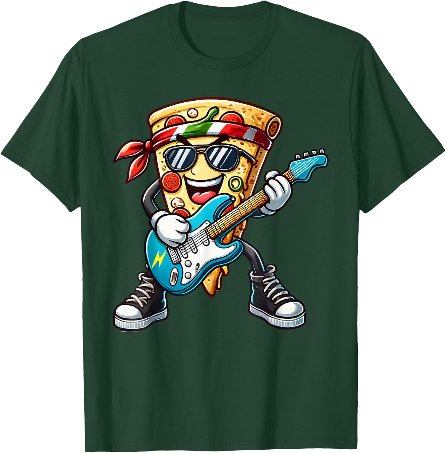 Pizza Rockstar Funny Electric Guitar Music Men Women Kids T-Shirt - T-Shirt | Forest
