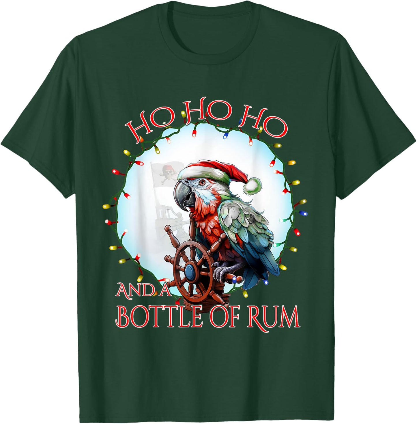 Funny Santa Pirate Parrot Ho Ho Ho Bottle of Rum T-Shirt - T-Shirt | Forest