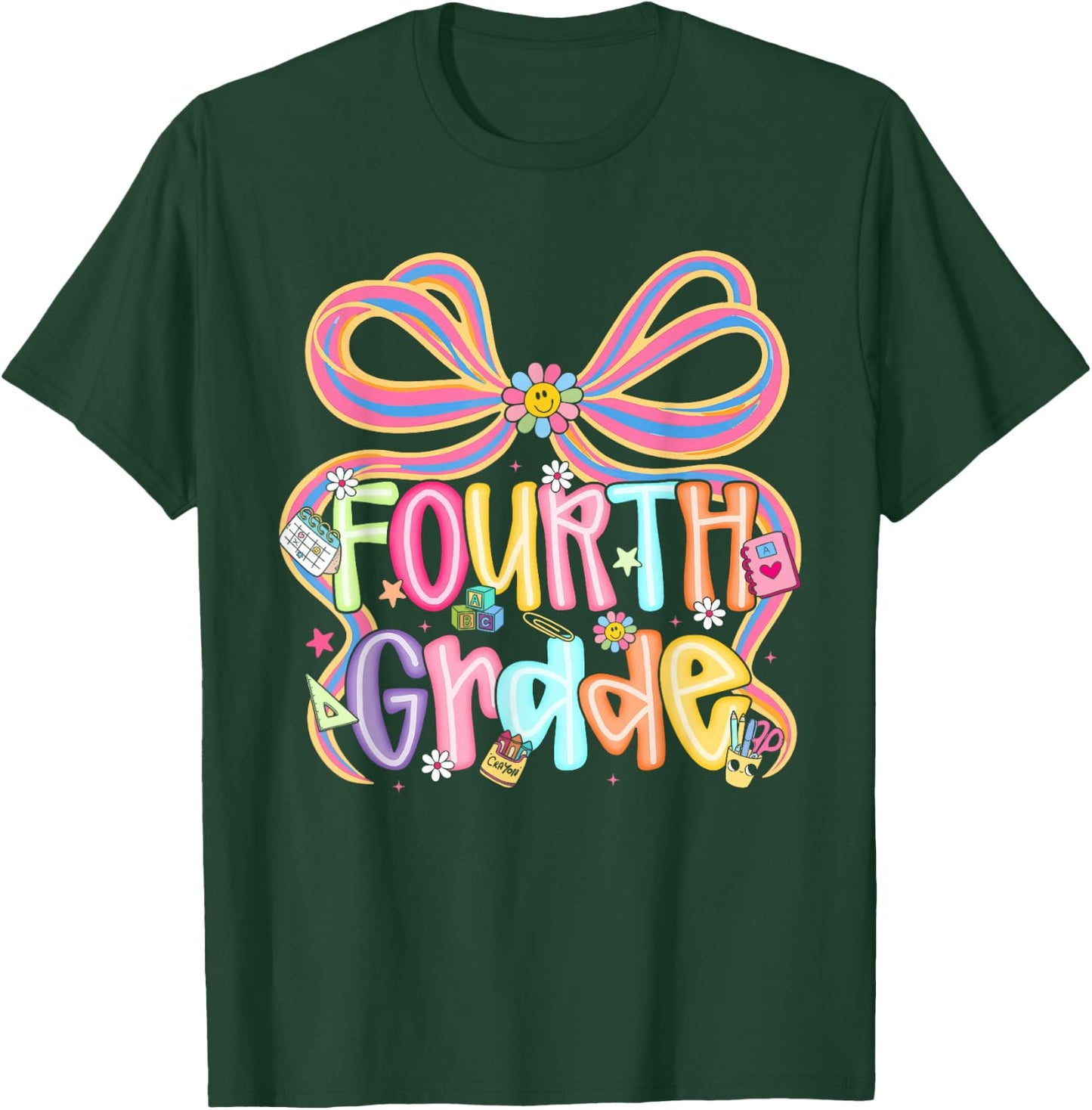 Preppy Fourth Grade Back to School Coquette Bow Teacher Kids T-Shirt - T-Shirt | Forest