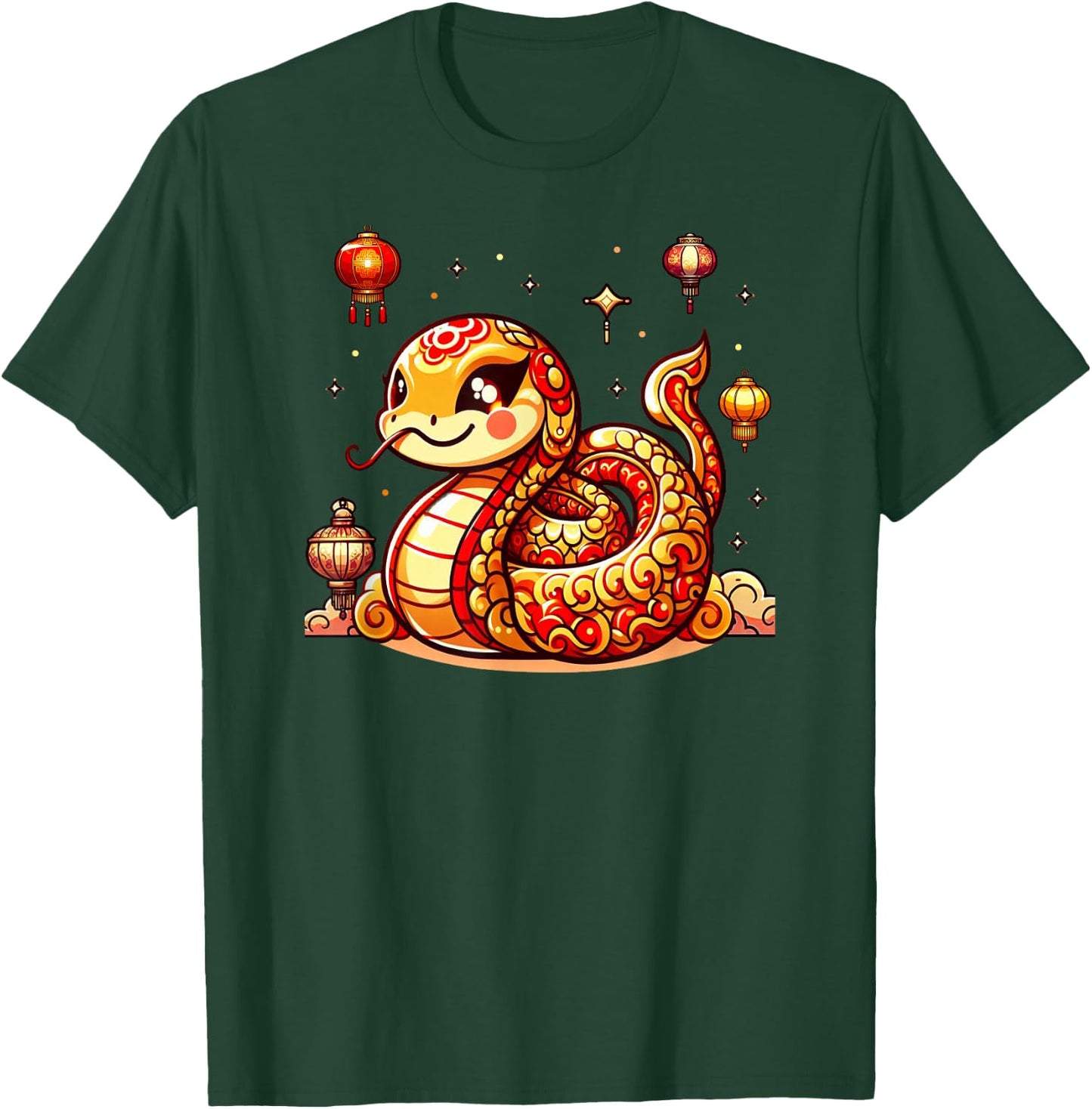 Cute Kawaii Red Gold Snake Chinese Lunar New Year Lucky T-Shirt - T-Shirt | Forest