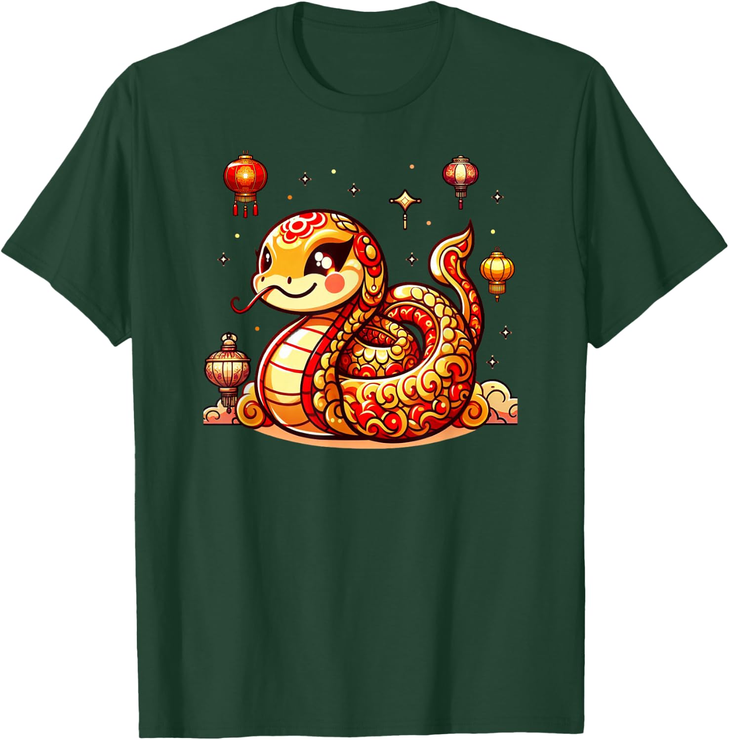Cute Kawaii Red Gold Snake Chinese Lunar New Year Lucky T-Shirt - T-Shirt | Forest