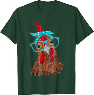 cute Women Girl Chicken With Bandana Headband and Glasses T-Shirt - T-Shirt | Forest