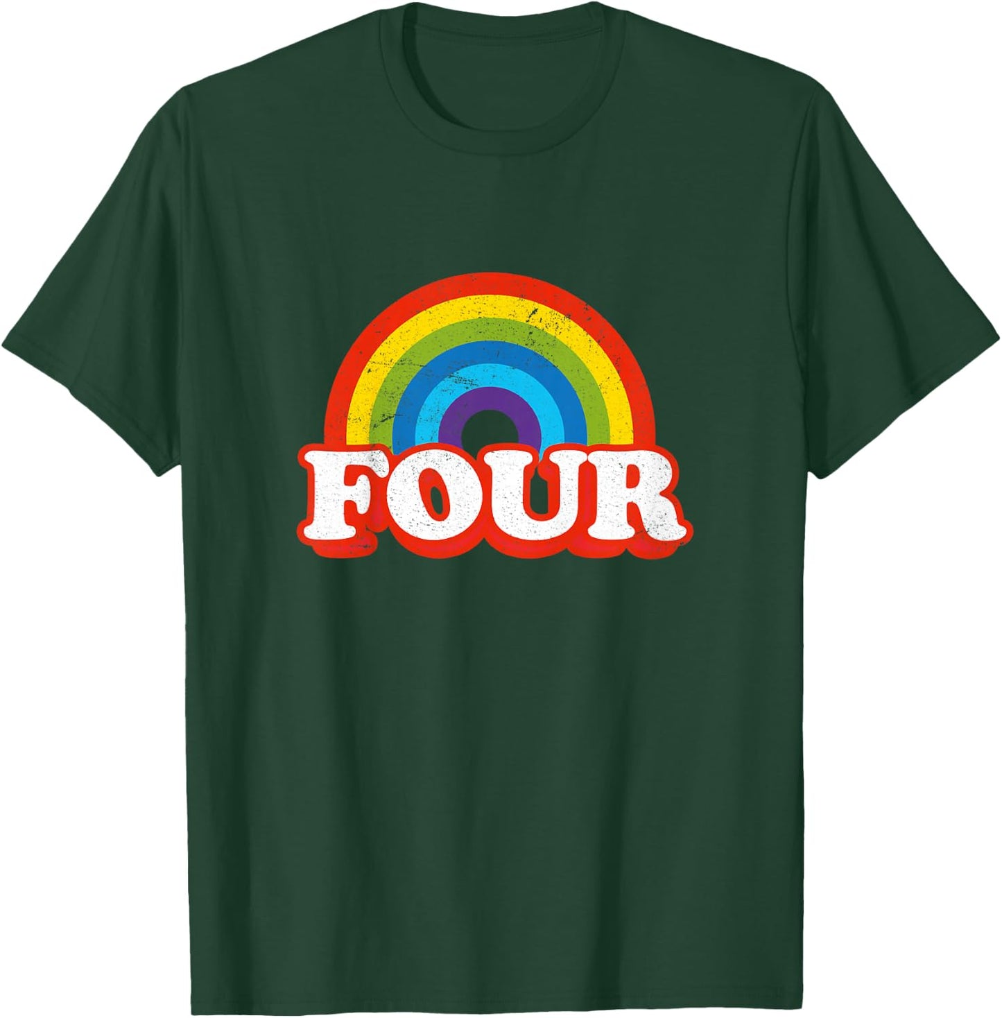Four Vintage Retro Rainbow 4 Years Old 4th Birthday T-Shirt - T-Shirt | Forest