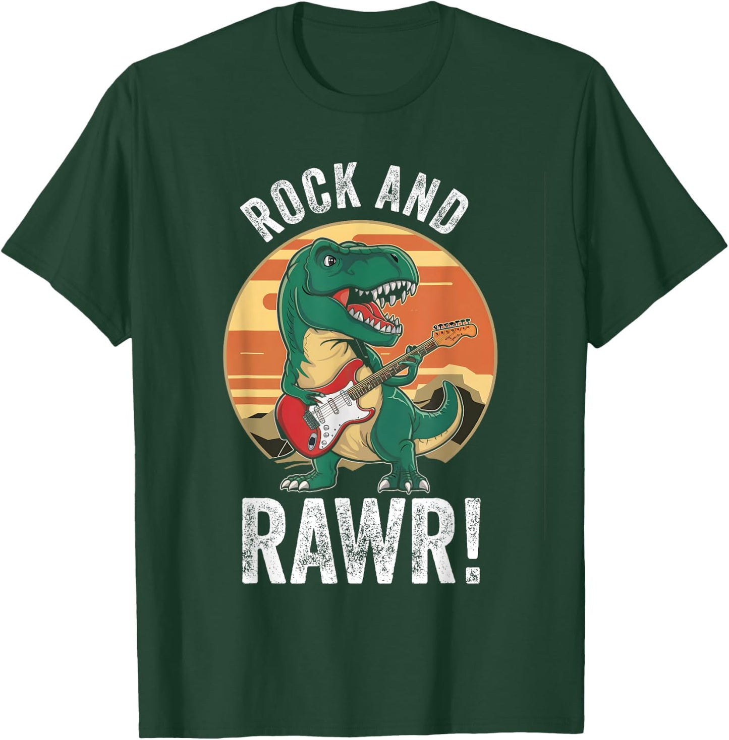Rock and Rawr Cute T Rex Rocker Rock n Roll Trex Guitar T-Shirt - T-Shirt | Forest