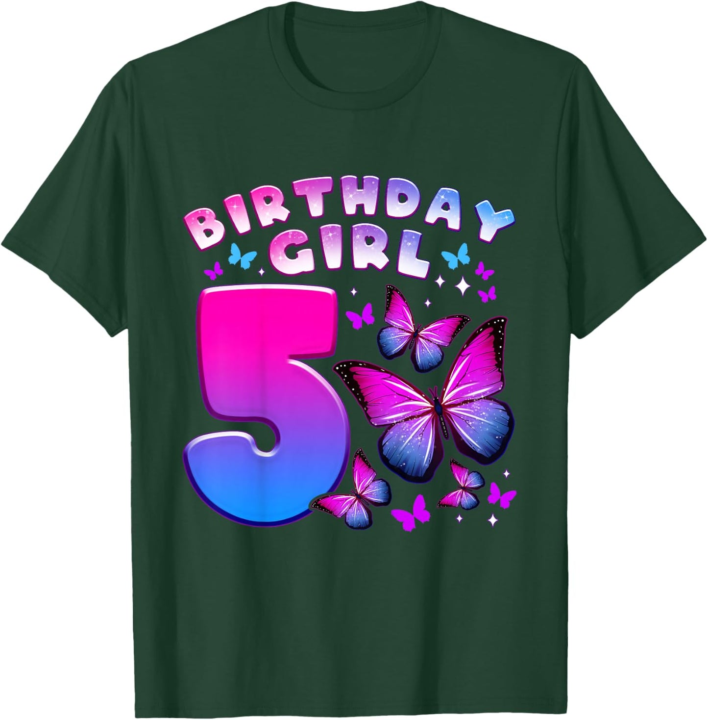Birthday Girl 5 Years Old Butterfly Number 5 T-Shirt - T-Shirt | Forest