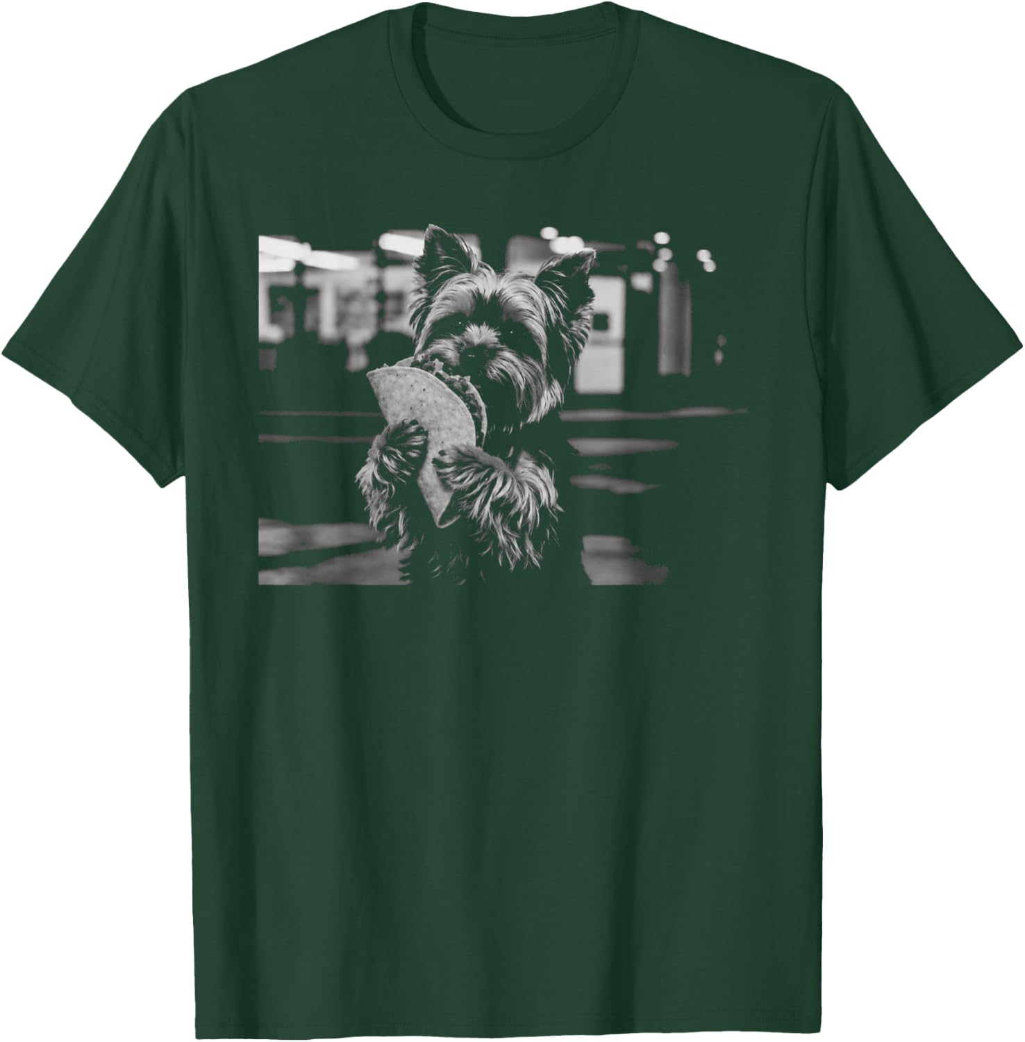 Yorkie Eating Taco Lover Graphic Funny Retro Dog Meme T-Shirt - T-Shirt | Forest