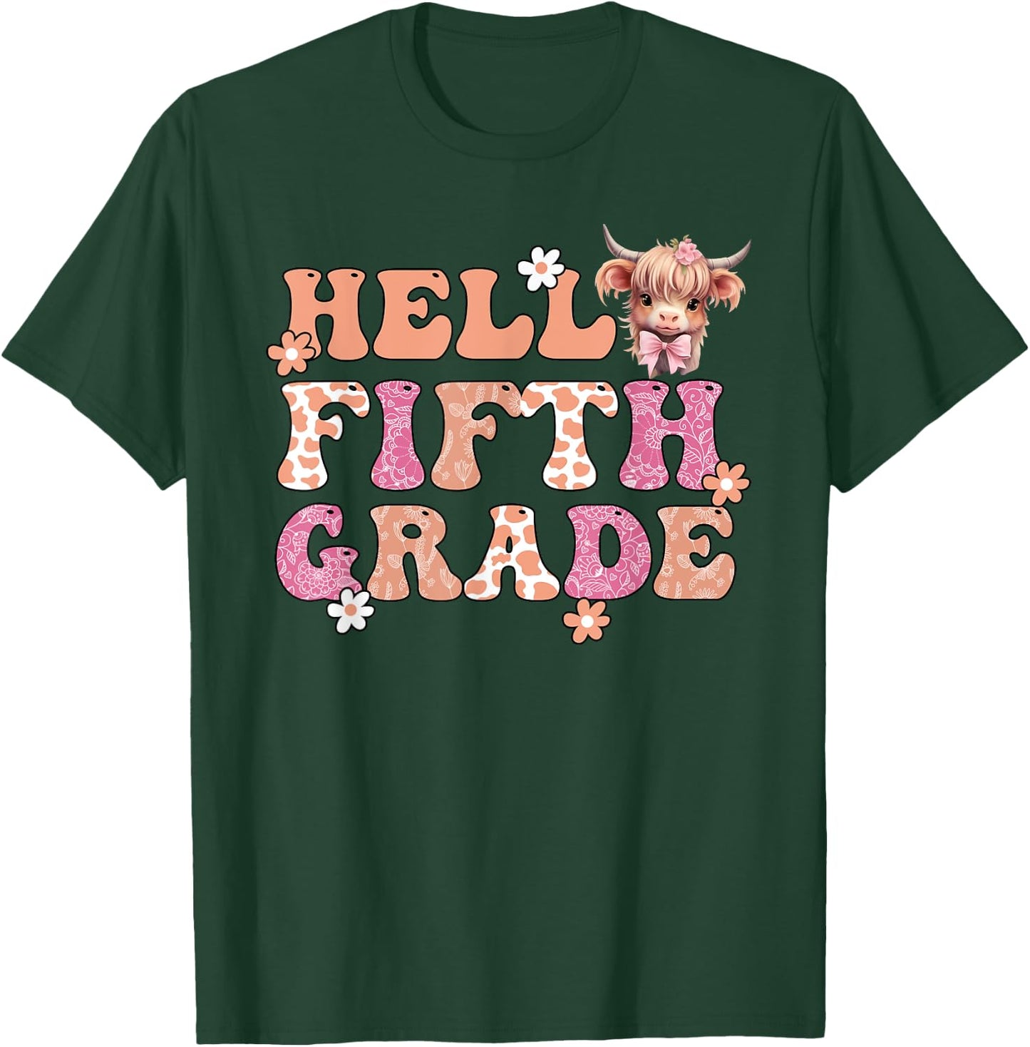 Hello Fifth Grade Highland Cow Back To School 5th Grade T-Shirt - T-Shirt | Forest
