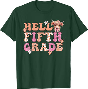 Hello Fifth Grade Highland Cow Back To School 5th Grade T-Shirt - T-Shirt | Forest