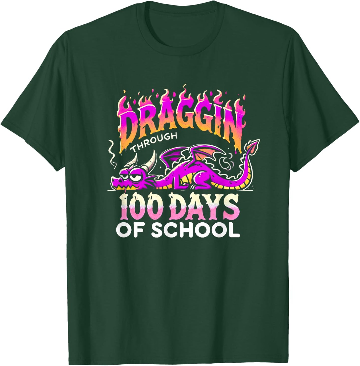 Dragon 100 Days Of School Happy 100th Day Of School T-Shirt - T-Shirt | Forest