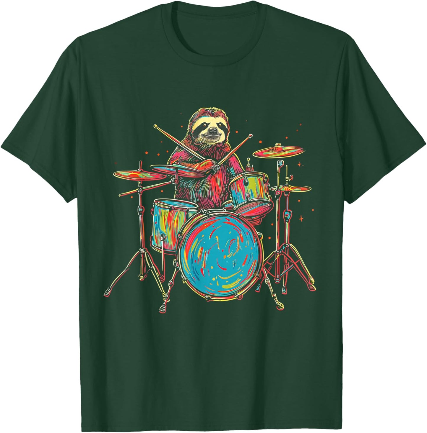 Sloth Plays Drums Funny Drumming Animal Drummer T-Shirt - T-Shirt | Forest