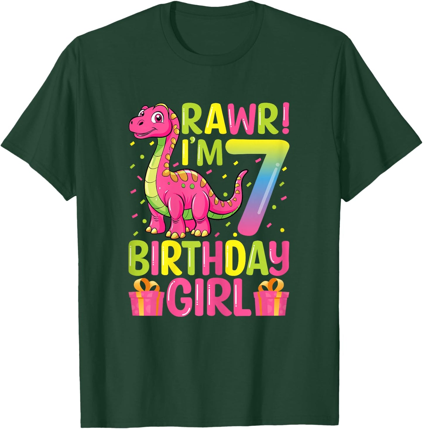 Rawr I'm 7 Birthday Girl Dinosaur T-Rex 7th Birthday Party T-Shirt - T-Shirt | Forest