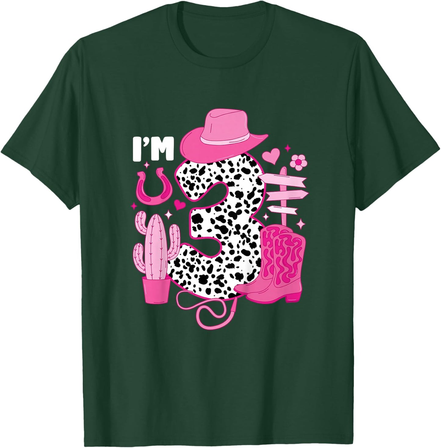 Kids 3rd Birthday Cowgirl Three Year Old Cow Girl Birthday Party T-Shirt - T-Shirt | Forest