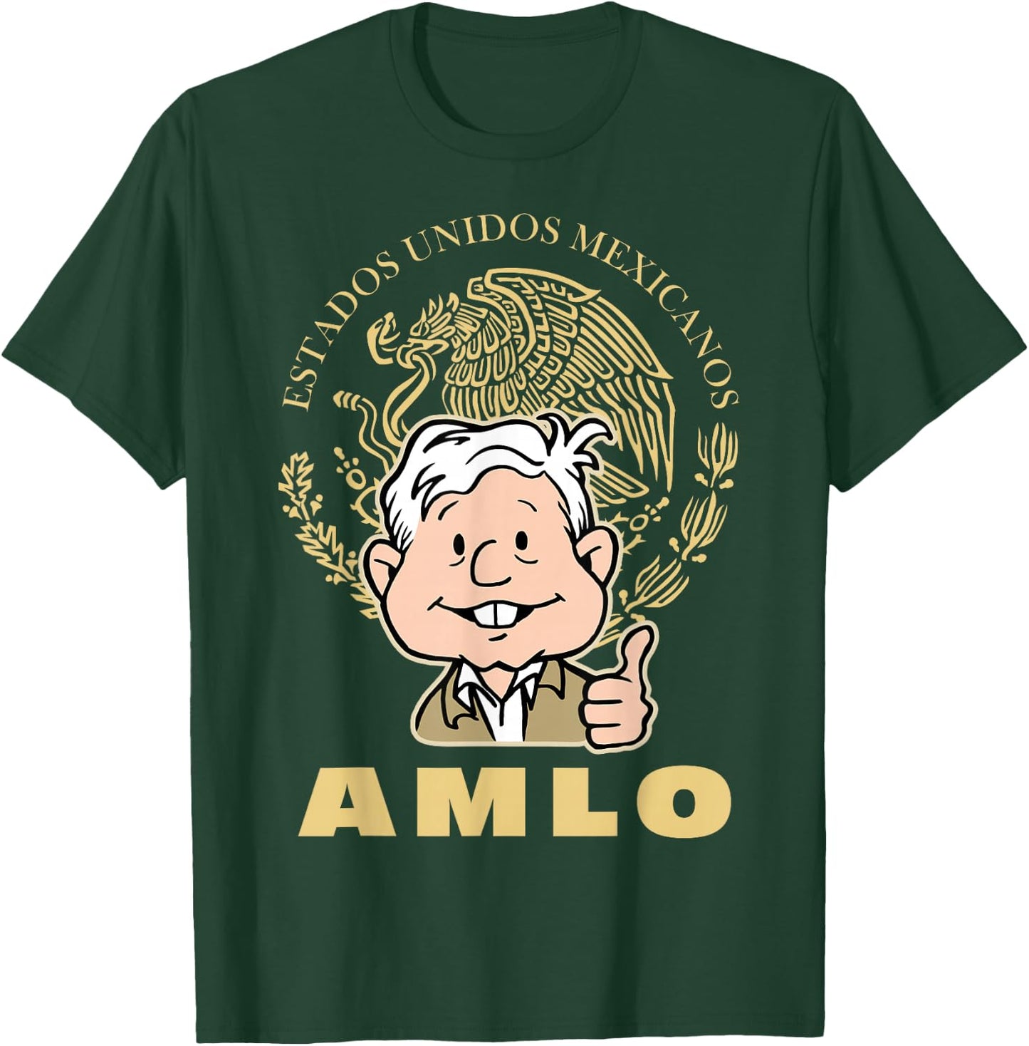AMLO President With Mexican Escudo Nacional Amlito Cartoon T-Shirt - T-Shirt | Forest