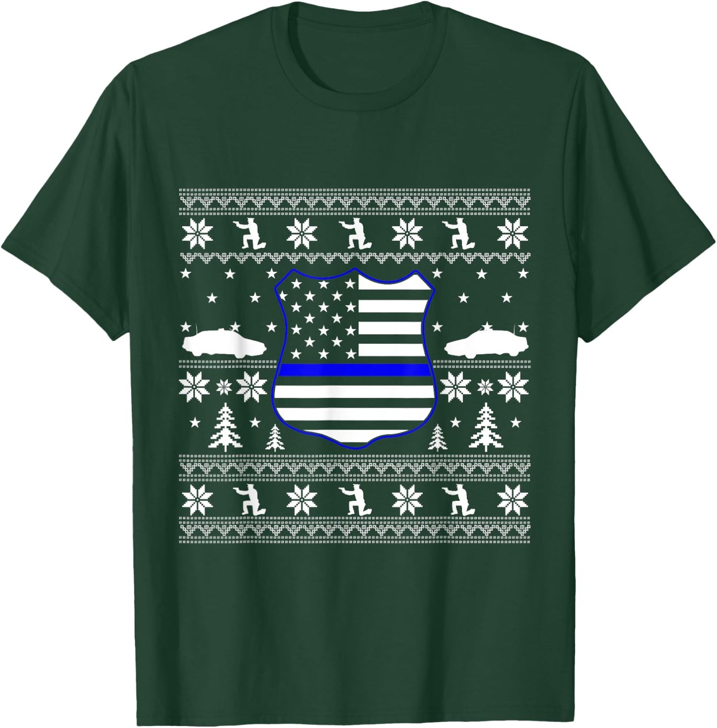 Police Christmas Ugly Sweater T-Shirt - T-Shirt | Forest