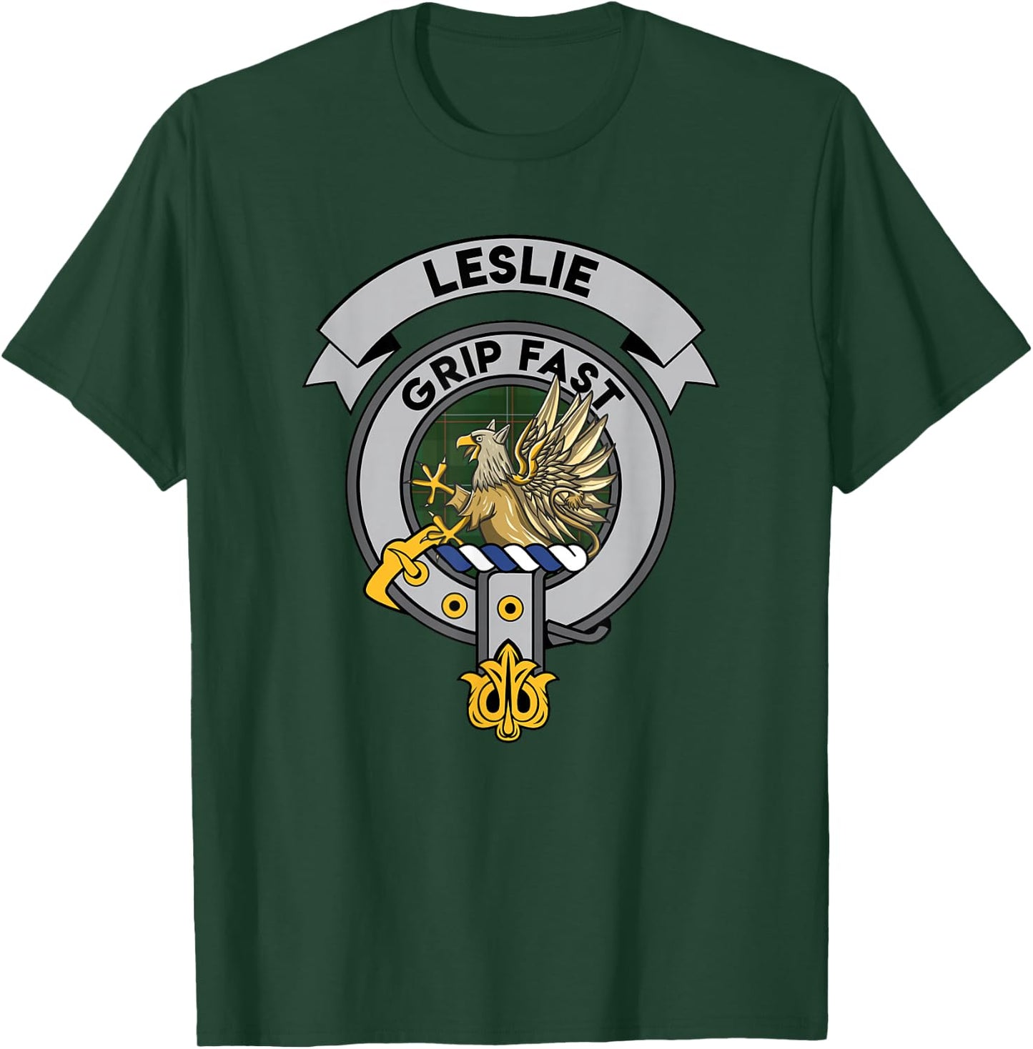 Leslie Clan Scottish Tartan Badge T-Shirt - T-Shirt | Forest