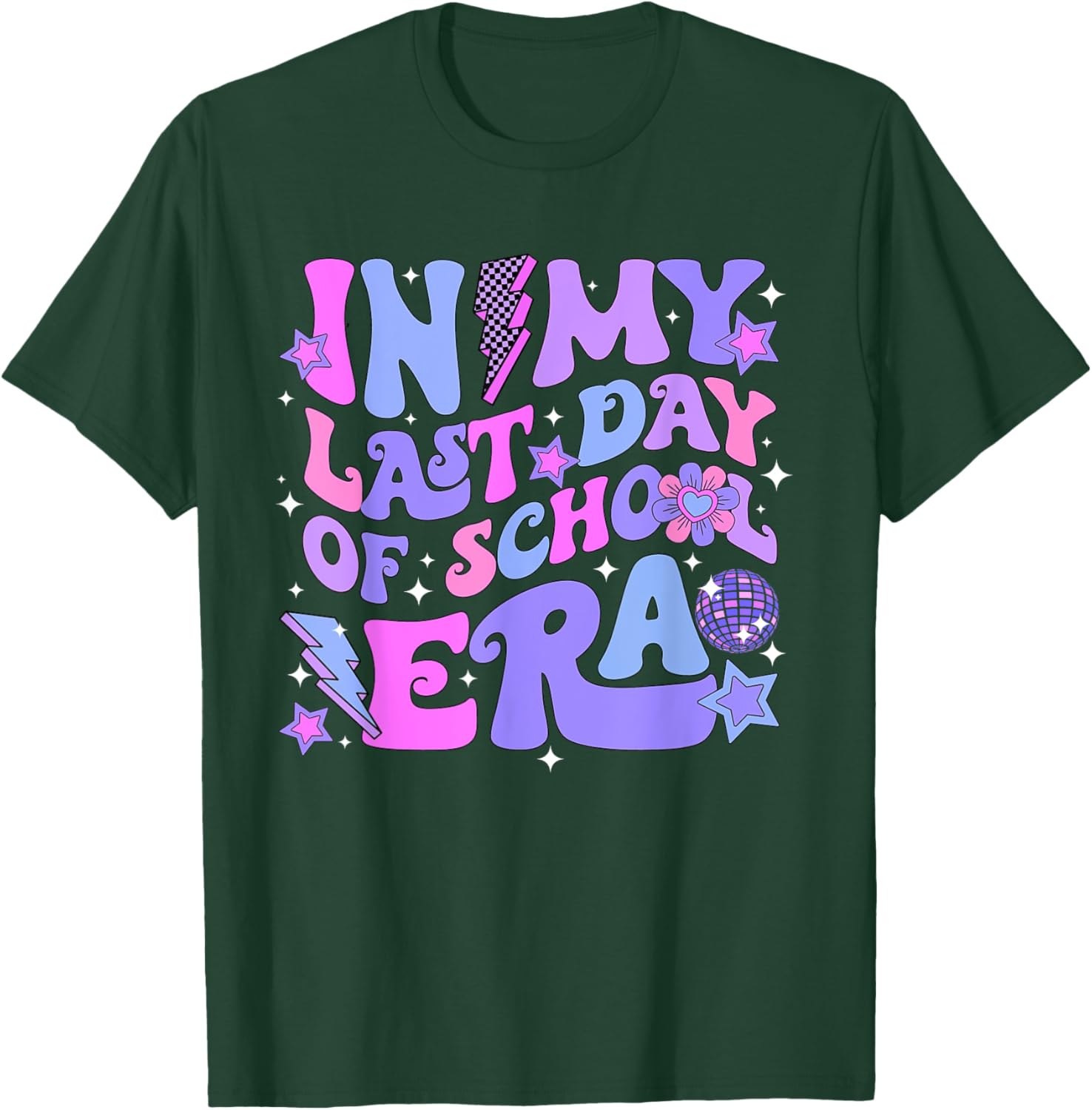 Retro Groovy End Of School In My Last Day Of School Era Men Women Girls Kids T-Shirt - T-Shirt | Forest
