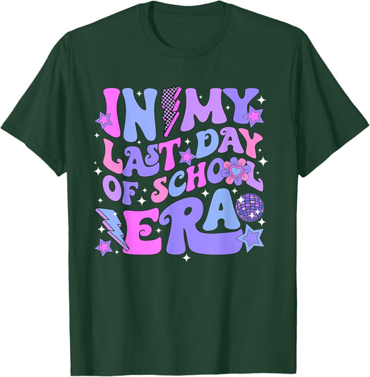 Retro Groovy End Of School In My Last Day Of School Era Men Women Girls Kids T-Shirt - T-Shirt | Forest