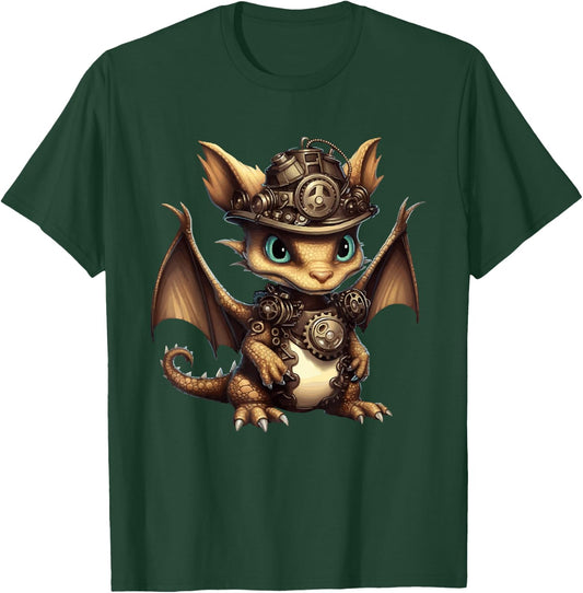 Steampunk Dragon Gears Graphic Design Artwork Fantasy T-Shirt - T-Shirt | Forest