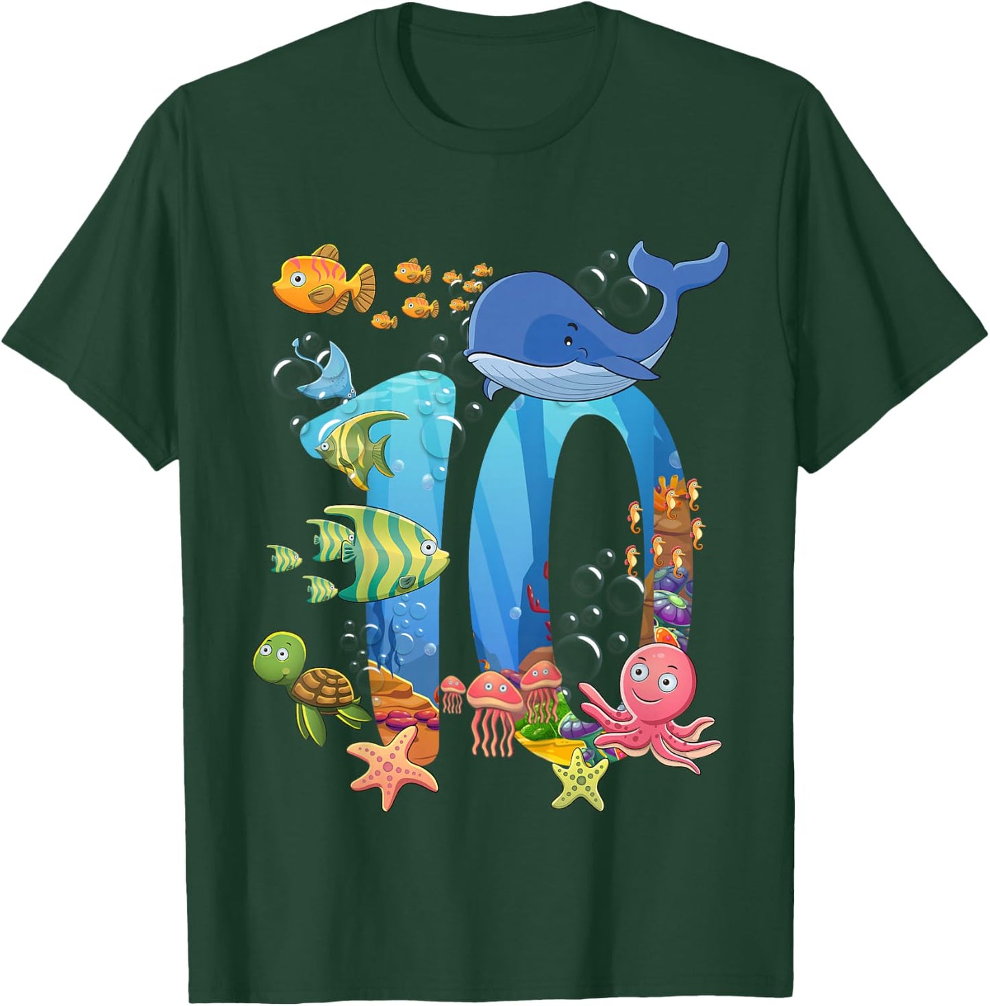 10 Years Old Sea Fish Ocean Animal 10th Birthday Boy Girl T-Shirt - T-Shirt | Forest