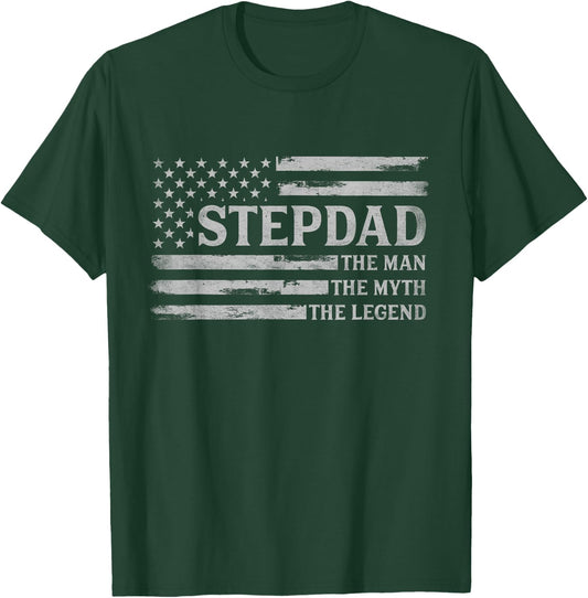 Stepdad Man Myth Legend Grey USA Flag Father Day Vintage T-Shirt - T-Shirt | Forest
