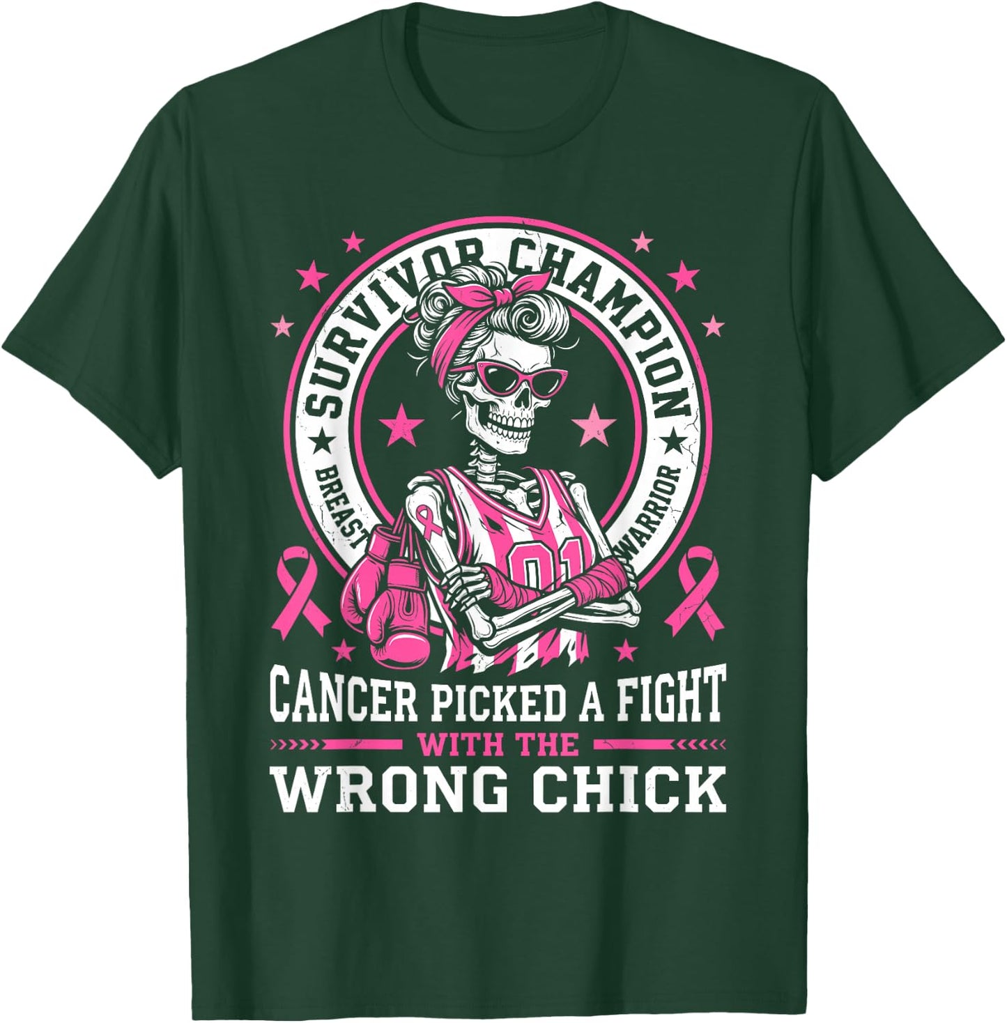 Cancer Picked A Fight with The Wrong Chick Breast Cancer Gag T-Shirt - T-Shirt | Forest
