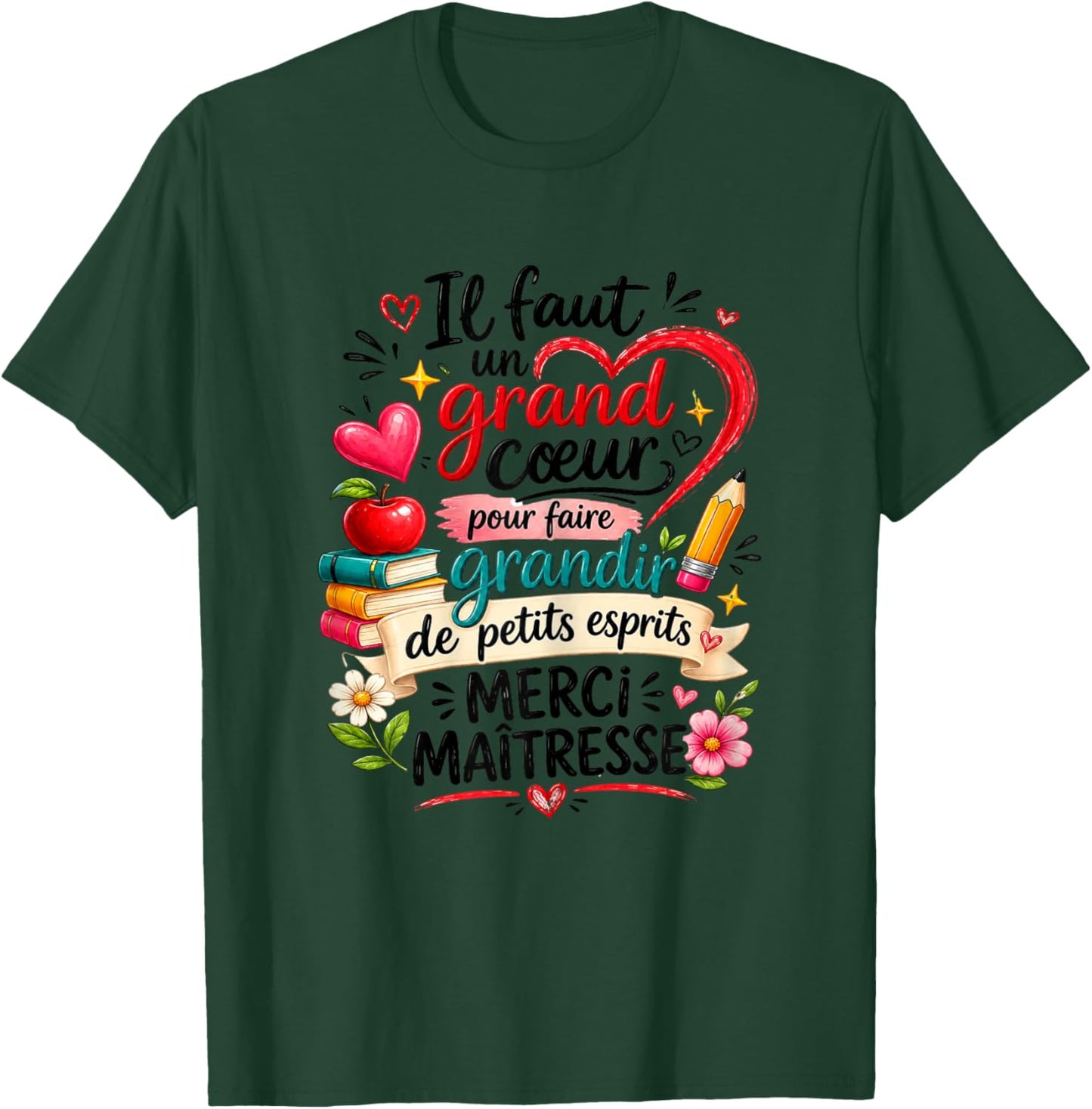 Cadeau Maîtresse d'École Fin d'Année Cœur Merci Original T-Shirt - T-Shirt | Forest