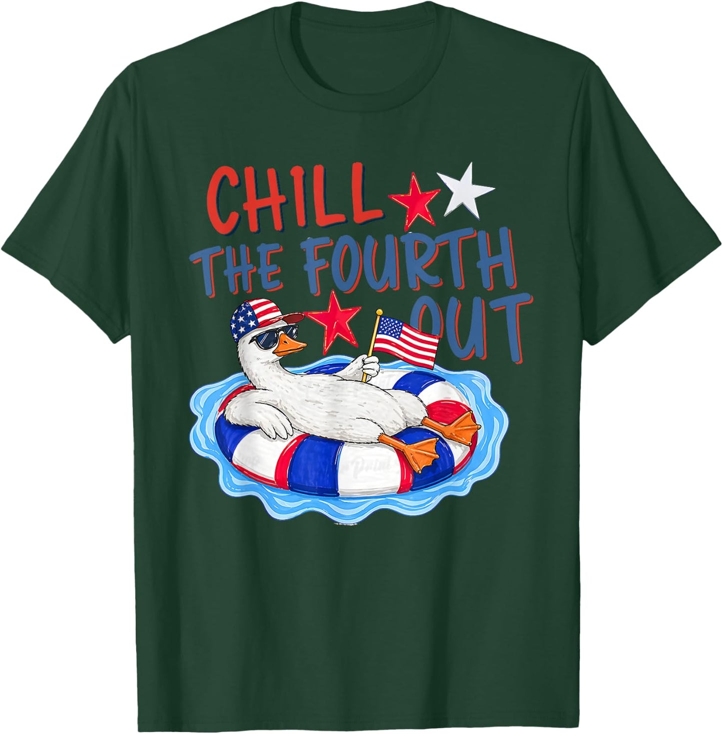 Striped Chill the Fourth Out American Flag Goose 4Th of July T-Shirt - T-Shirt | Forest