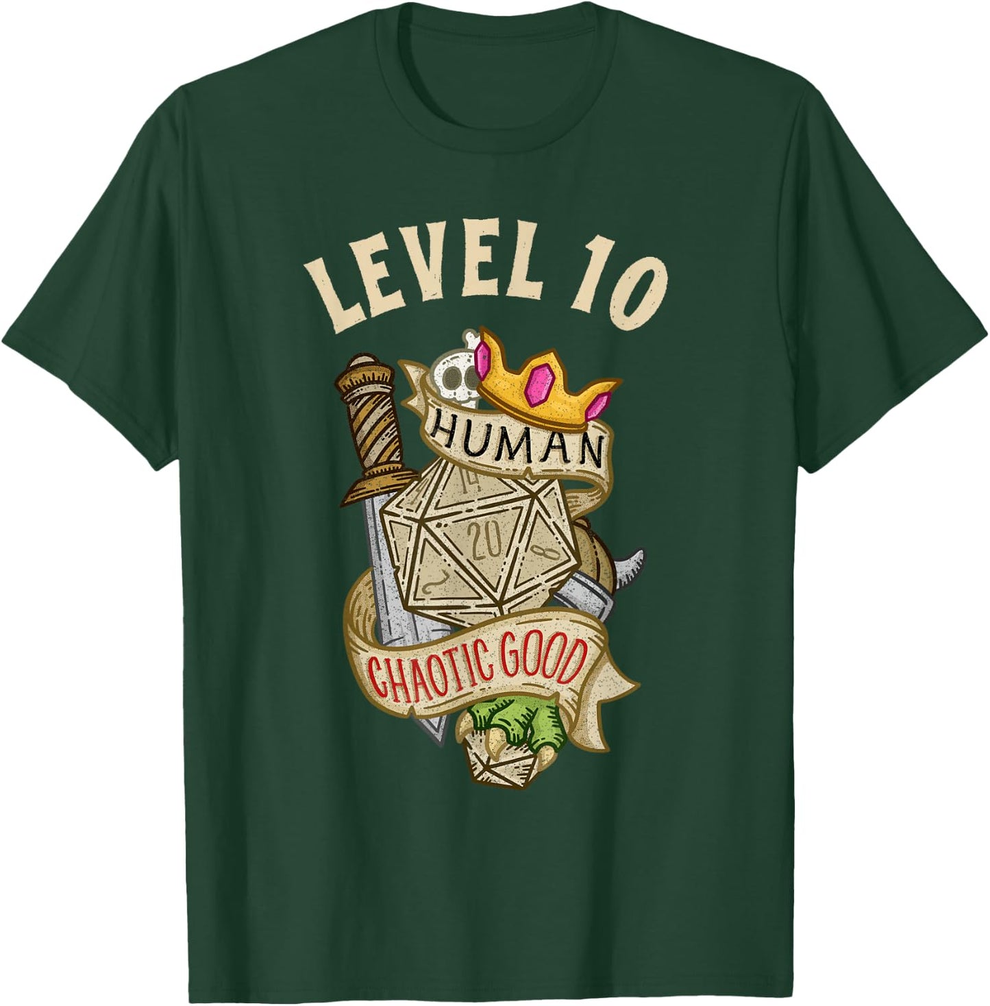 Level 10 Human Chaotic Good RPG Gamer Boys Kids T-Shirt - T-Shirt | Forest