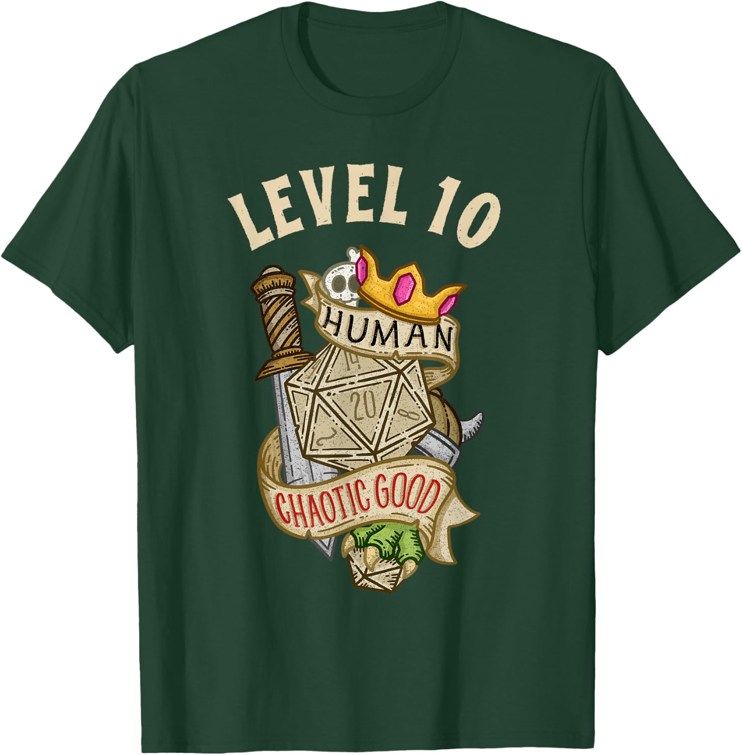 Level 10 Human Chaotic Good RPG Gamer Boys Kids T-Shirt - T-Shirt | Forest