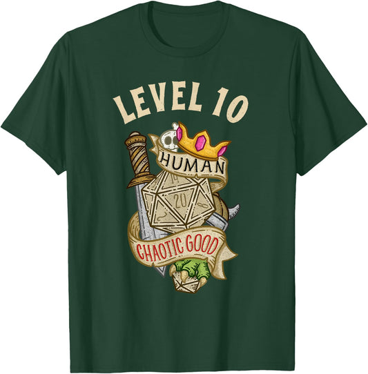 Level 10 Human Chaotic Good RPG Gamer Boys Kids T-Shirt - T-Shirt | Forest